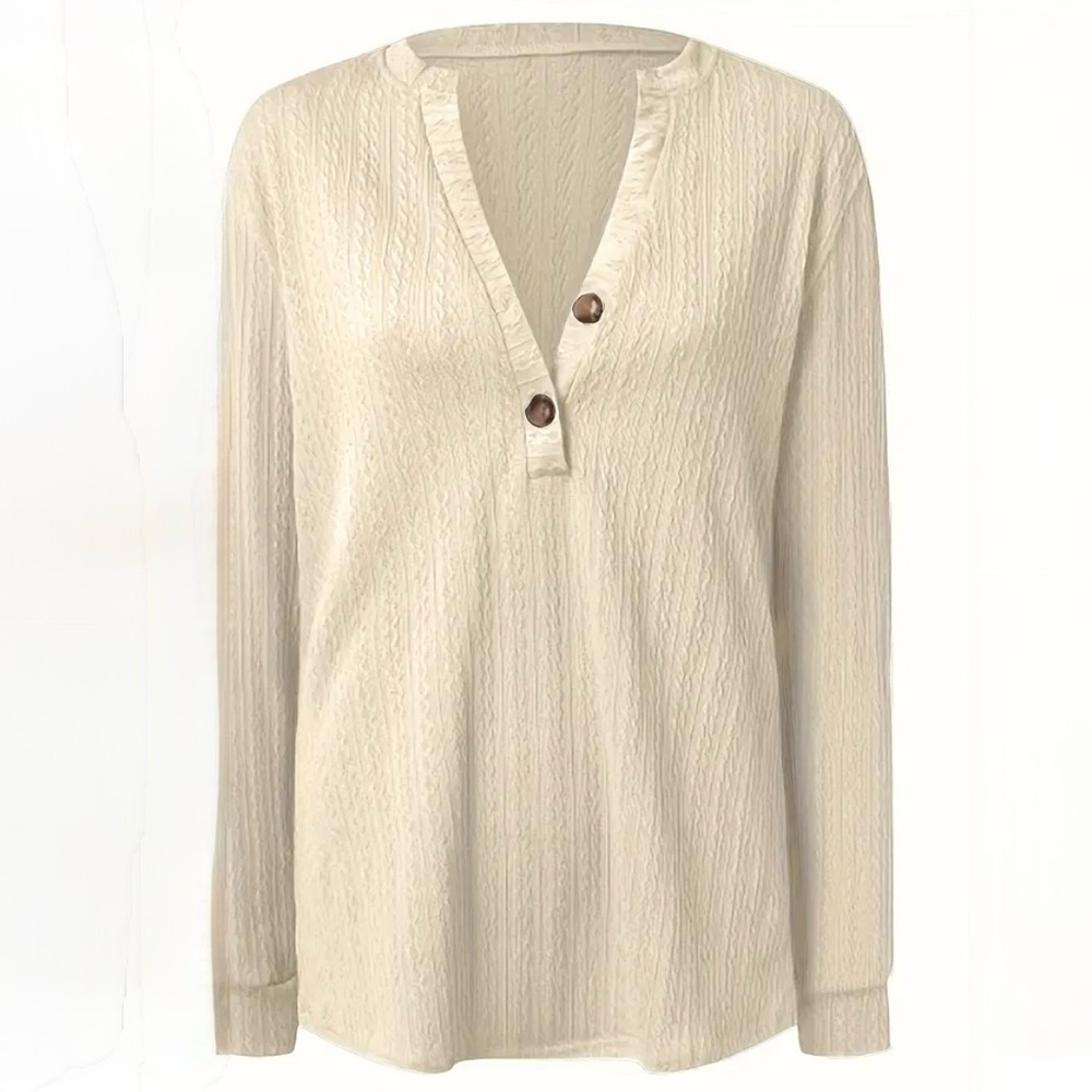 Cream Button V Neck Blouse Tunic - Picture 2 of 7